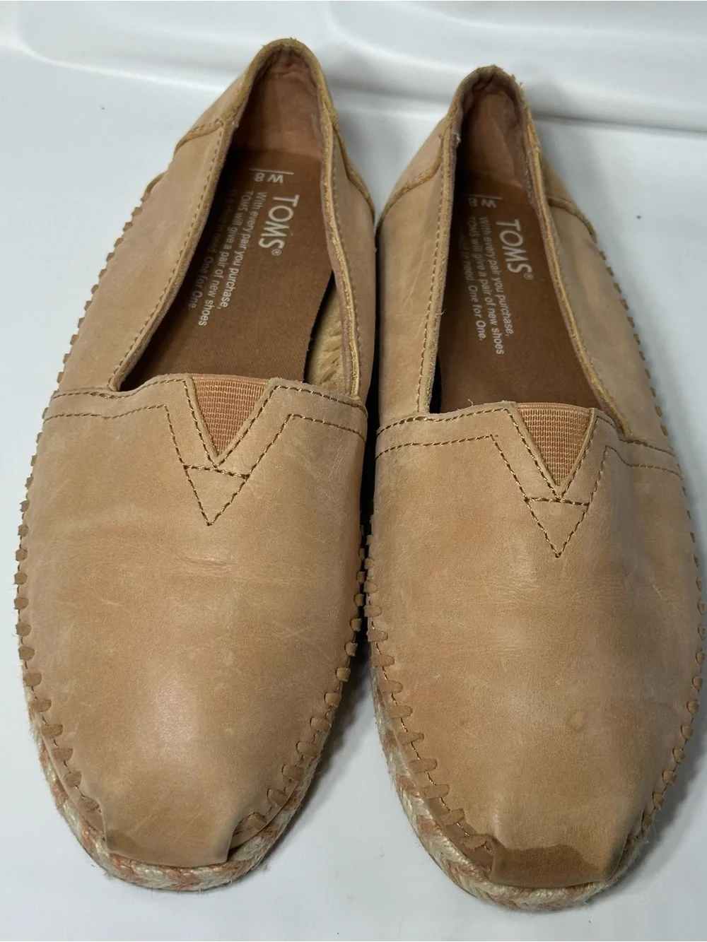 TOMS Tan Leather Alpargata Slip-On Espadrille Shoes
